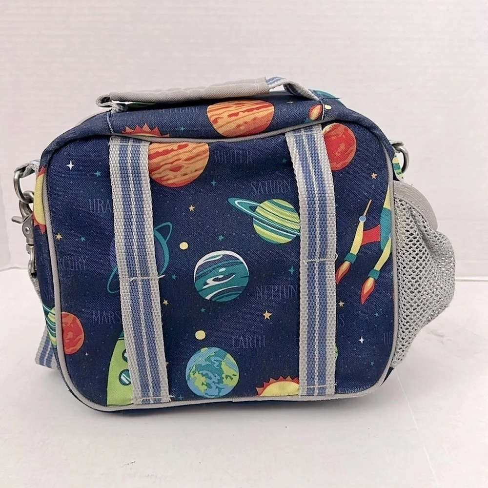 Pottery Barn Kids Mackenzie Space-Themed lunchbox with strap and pouch Navy Blue